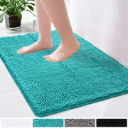 LOCHAS Luxury Bathroom Rug Shaggy Bath Mat 24 x 36 Inch, Washable Non Slip Bath Mats Rugs for Bathroom Shower, Soft Plush Chenille Absorbent Carpets, Teal Blue
